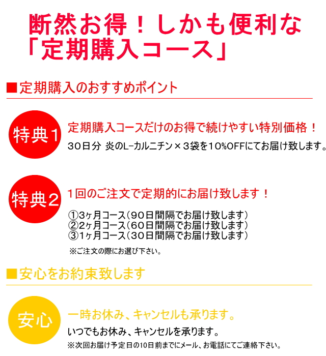 定期購入】AFC30日分 炎のL-カルニチン×3袋セット／自然健康友の会